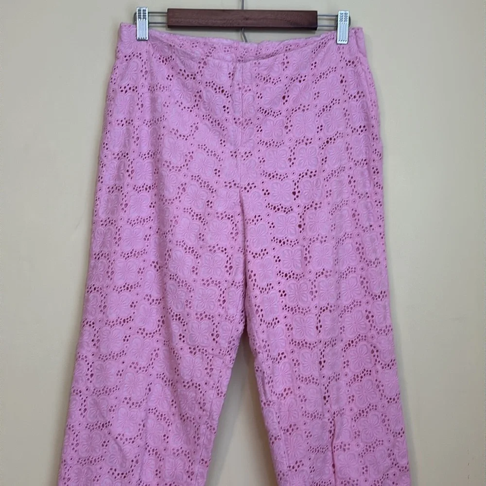 Vintage Lilly Pulitzer | Pink Cotton Daisy Embroidered Eyelet Pants Trousers 10